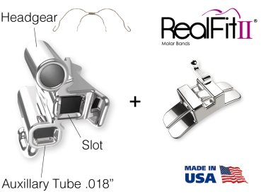 RealFit™ II snap - Intro Kit - Boven, drievoudig, incl. headgear + pal. Sheath (tand 17, 16, 26 ,27) Roth .018"