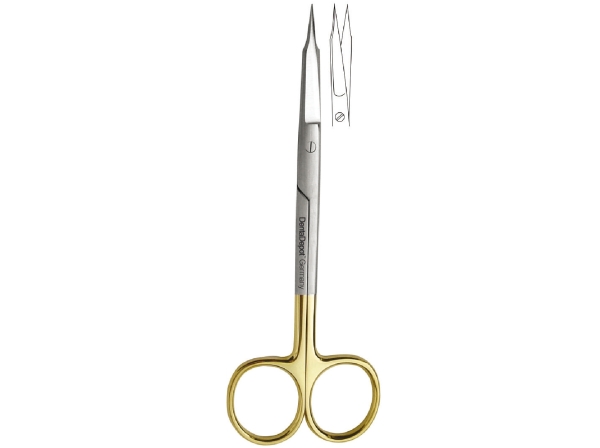 Surgical Scissors serrated TC, Goldman-Fox, 130 mm, straight (DentaDepot)